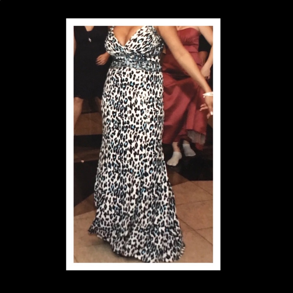 NV Couture Turquoise Animal Print Party Prom Dress